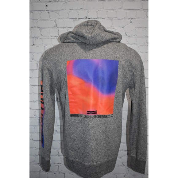 Hollister Hoodie Mens Medium Gray Graphic Pullover Sweatshirt - Picture 5 of 11